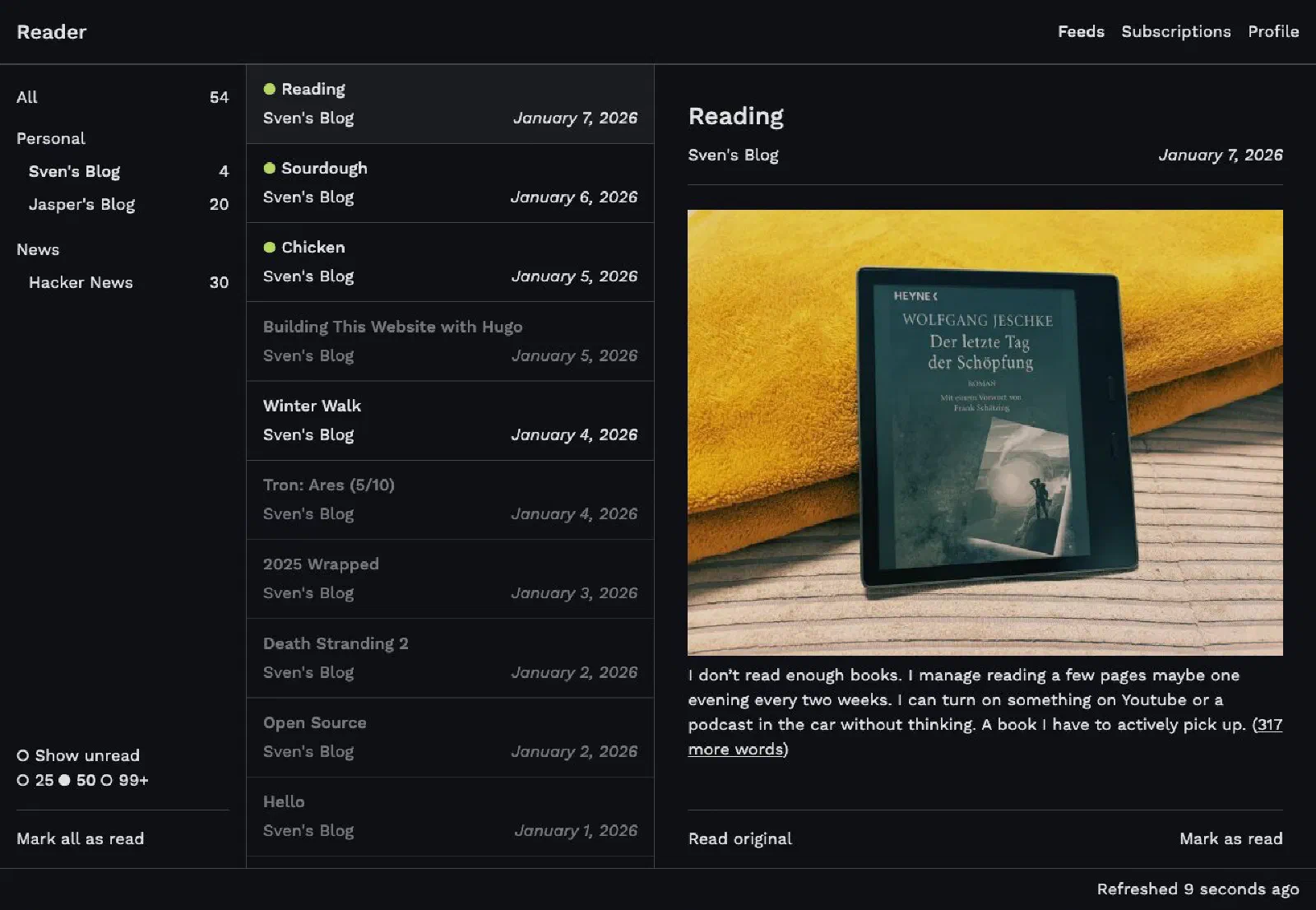 Screenshot of Reader running as a web app