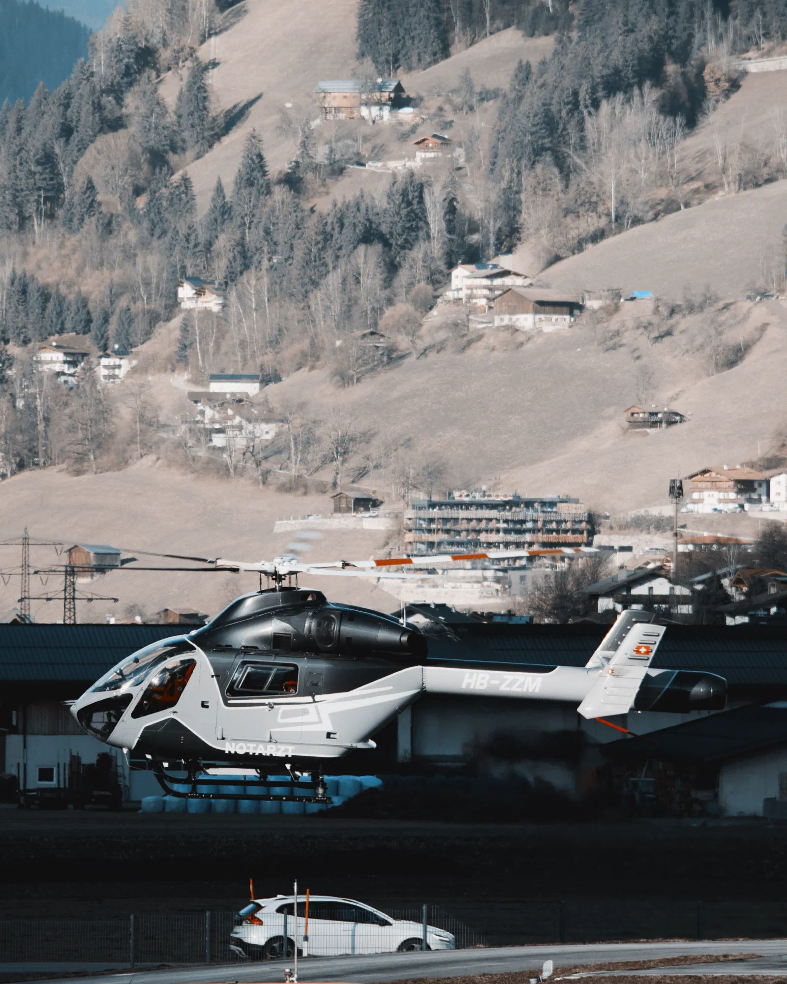 Rescue helicopter over Mayrhofen