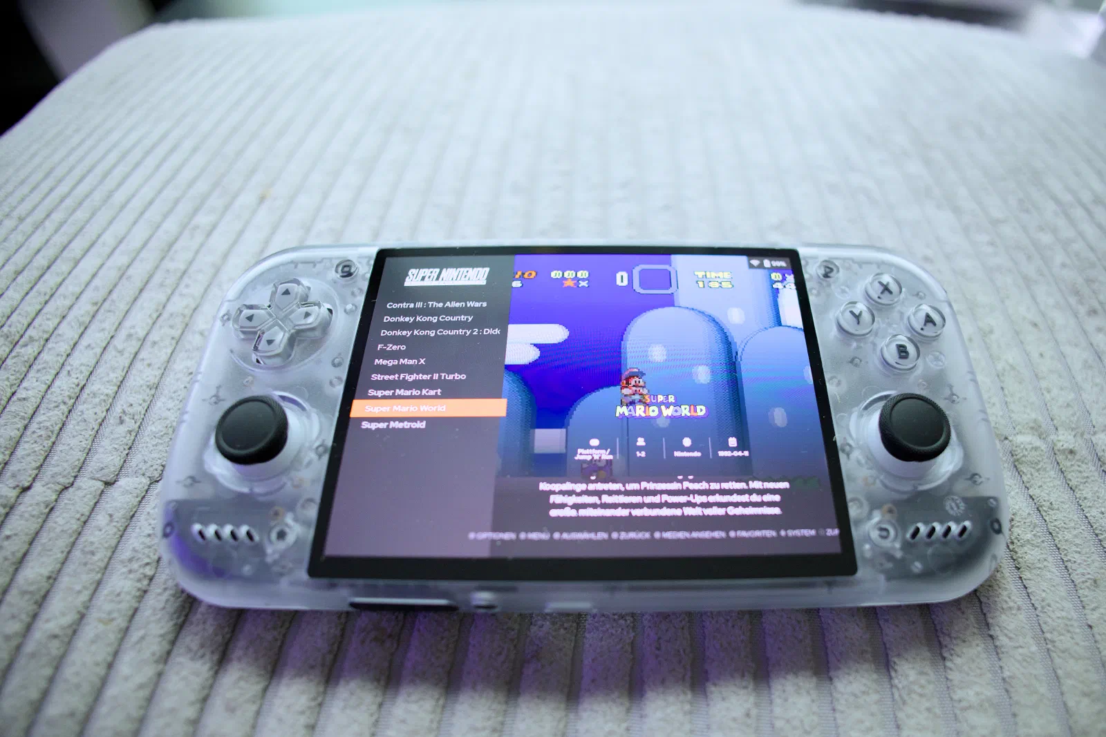 Retroid Pocket Nova with Super Mario World selected