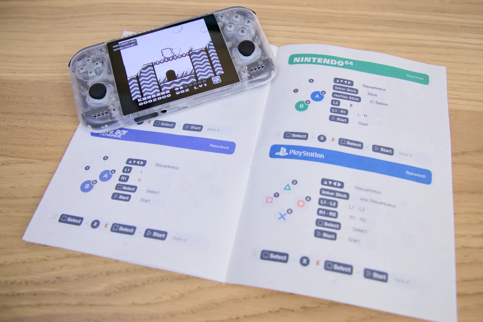 Retroid Pocket Nova on a printed key mapping booklet