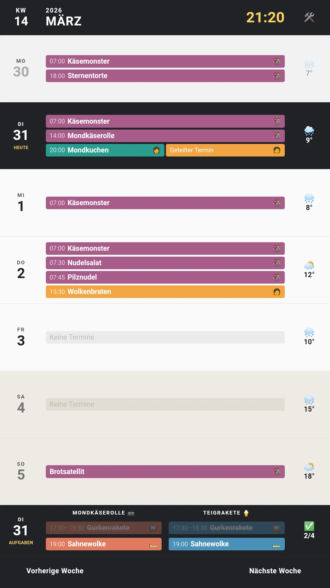 Custom family calendar web app on the Dragon Touch tablet