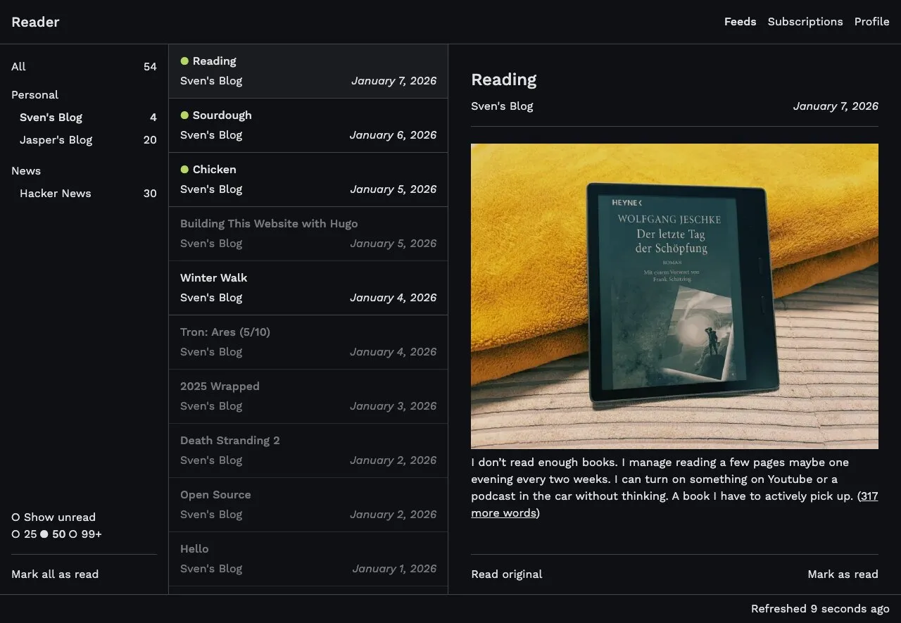 Screenshot of Reader running as a web app