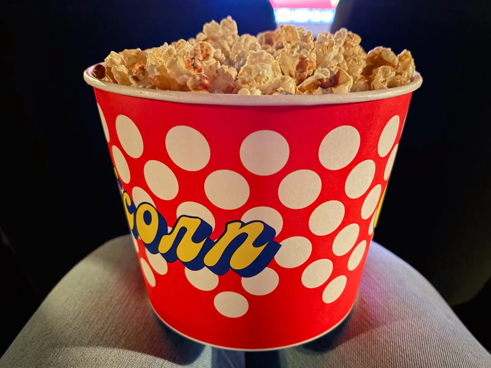 Bucket of popcorn in the cinema