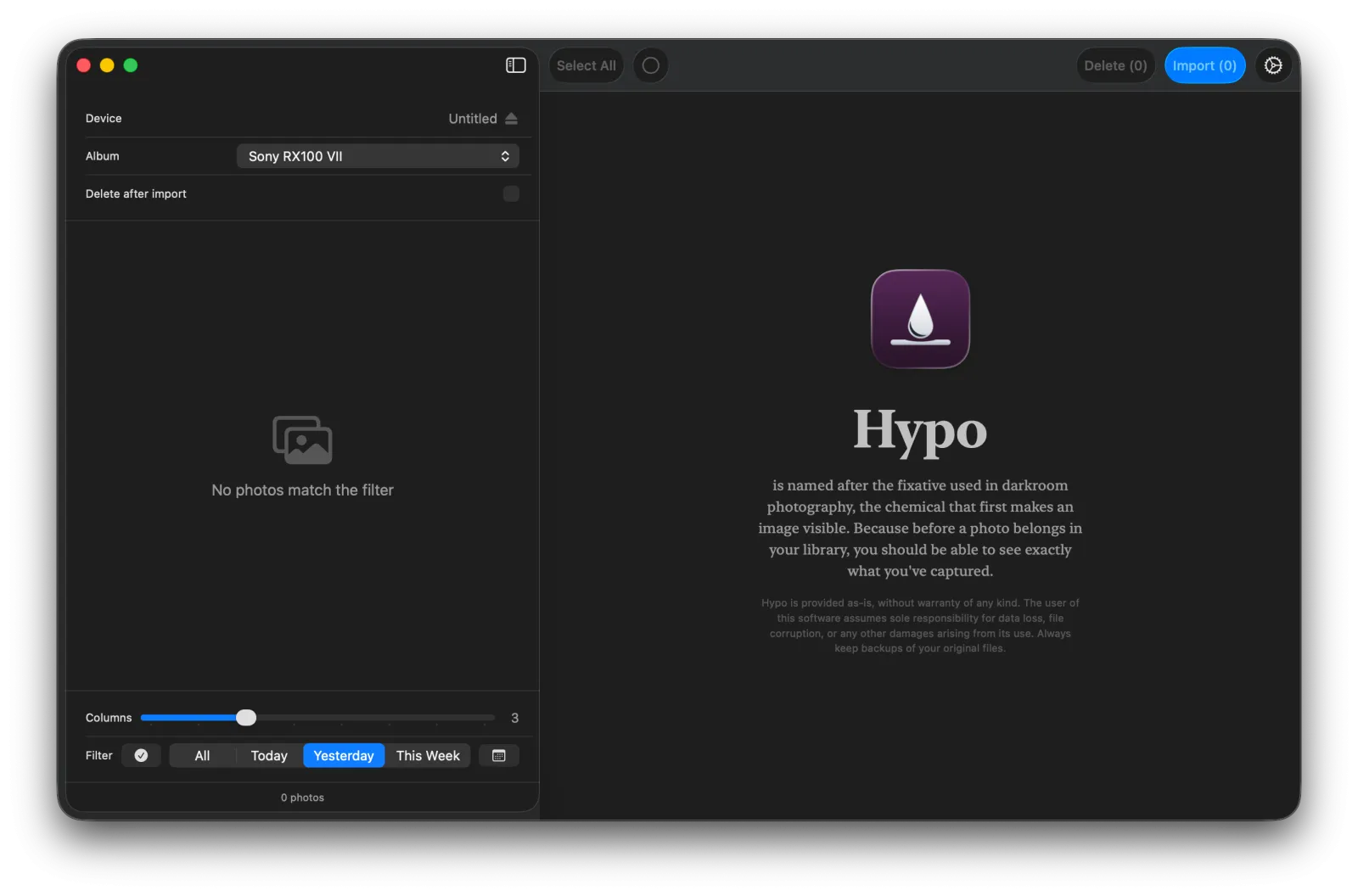 Hypo welcome screen with app icon and name explanation