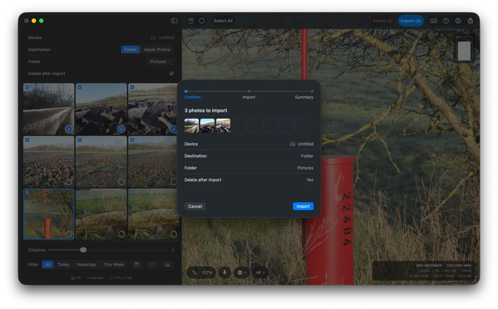 Hypo Import Screen