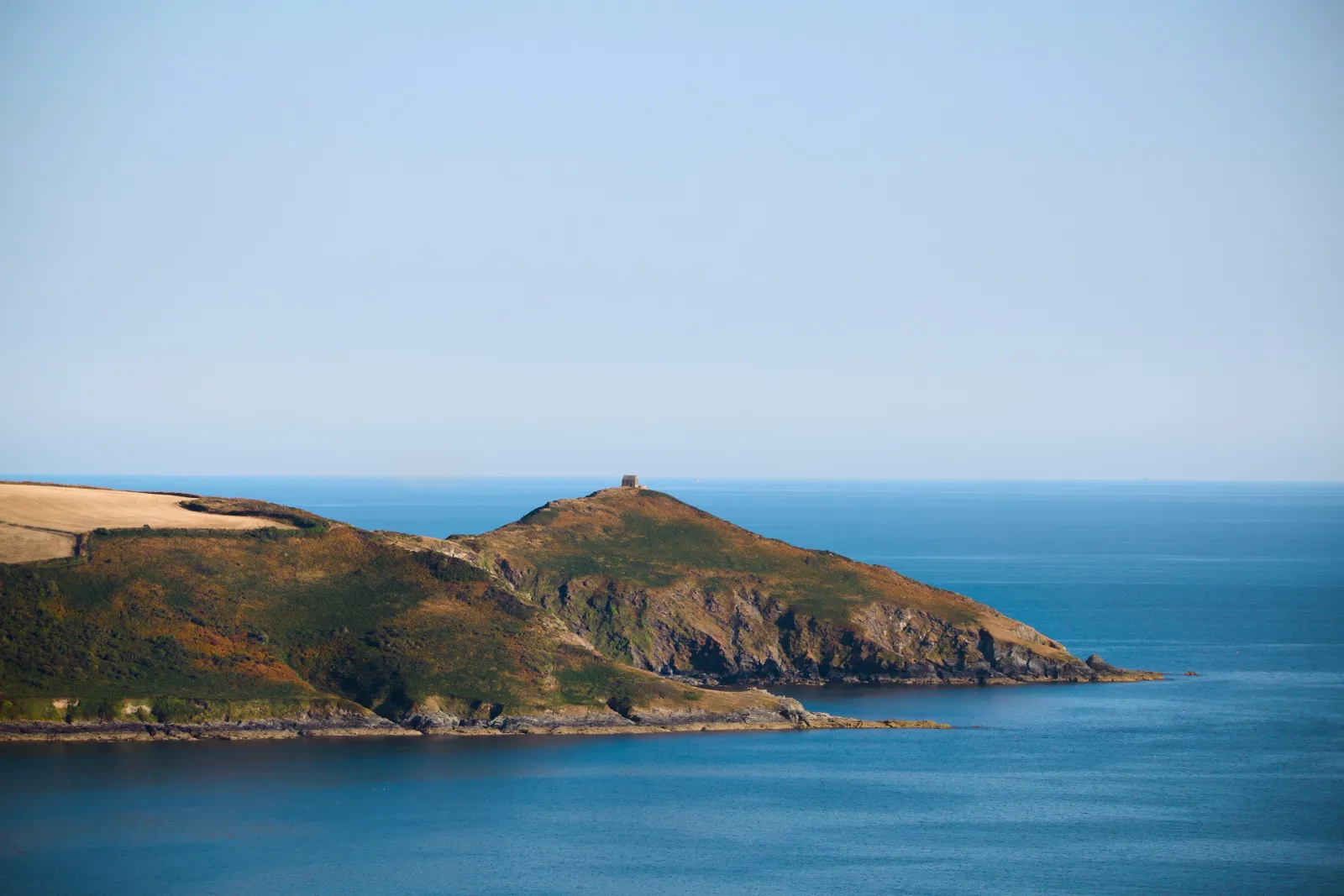 Rame Head with the small chapel on its top, the sea behind