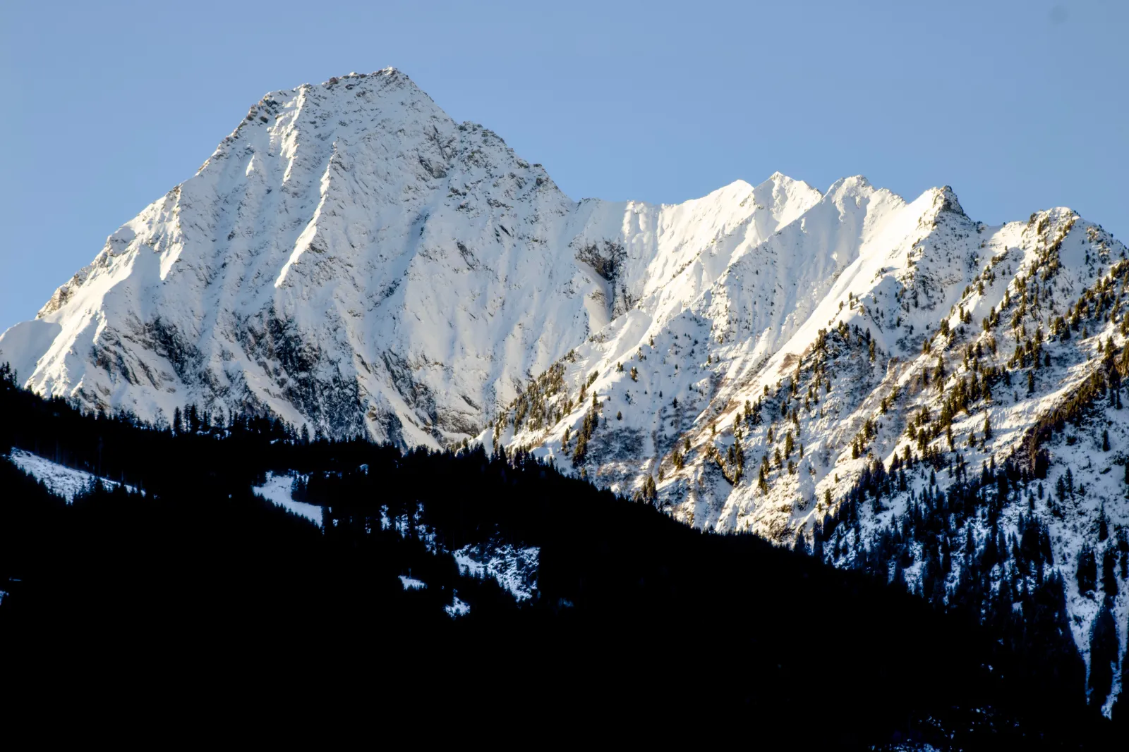 White peaks in the early morning light