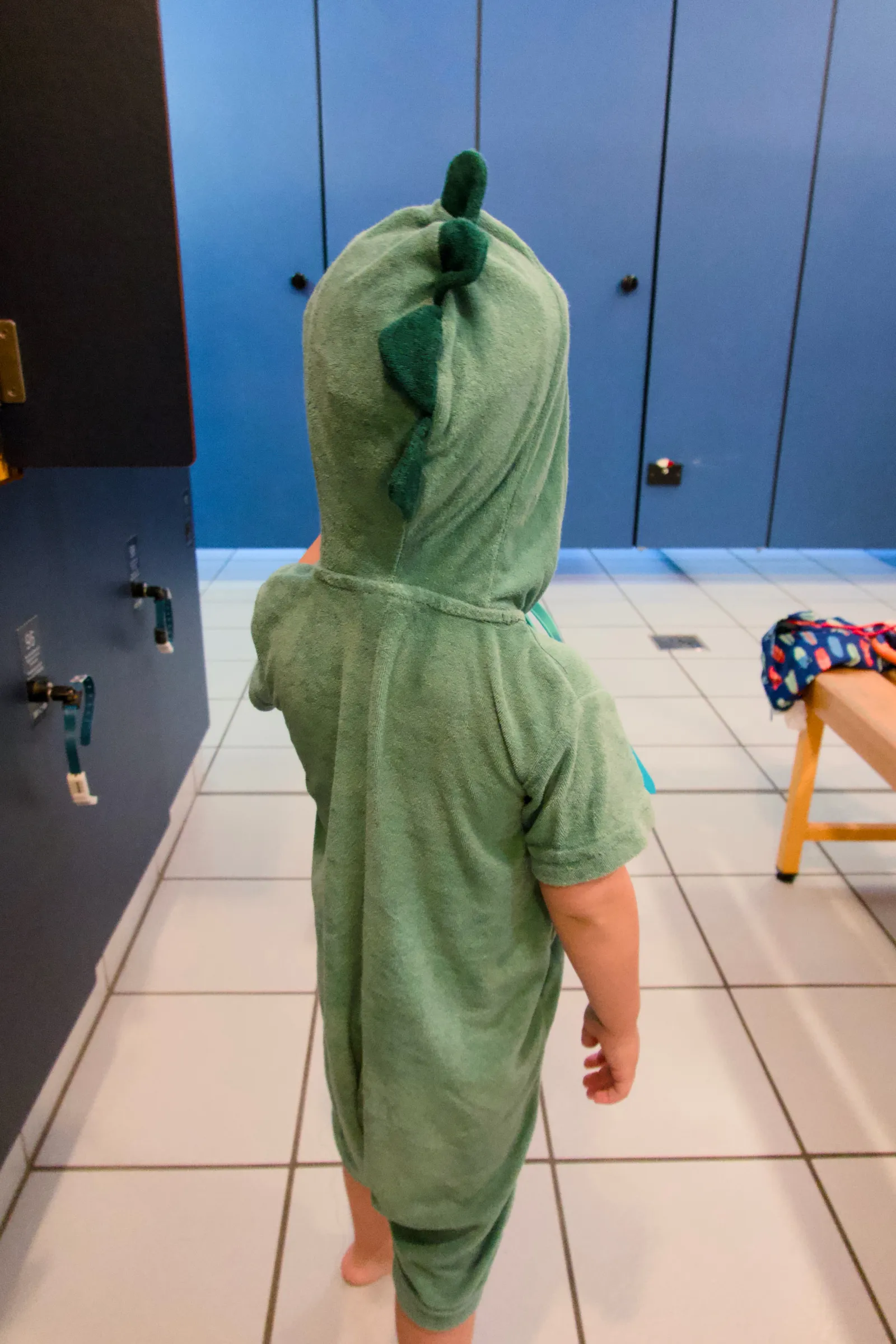 Kellin in a bathrobe after the pool