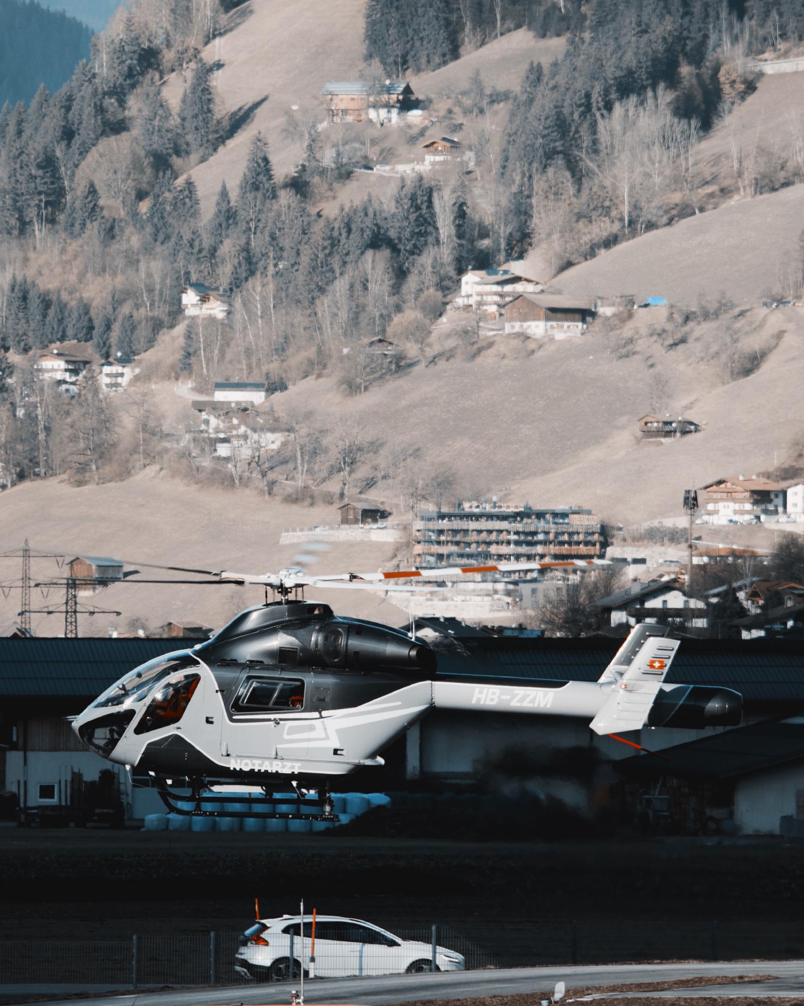 Rescue helicopter over Mayrhofen