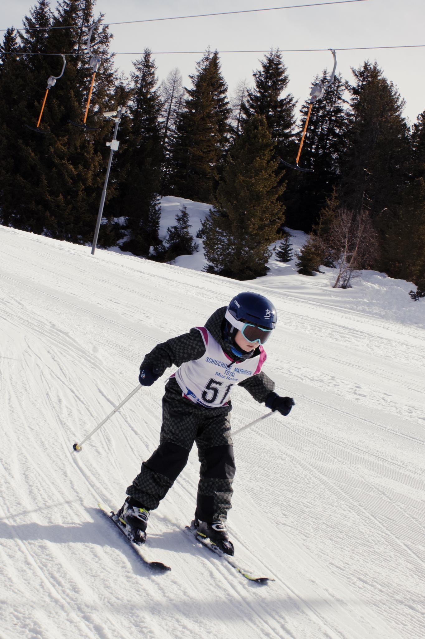 Tilian in ski gear at the finish line