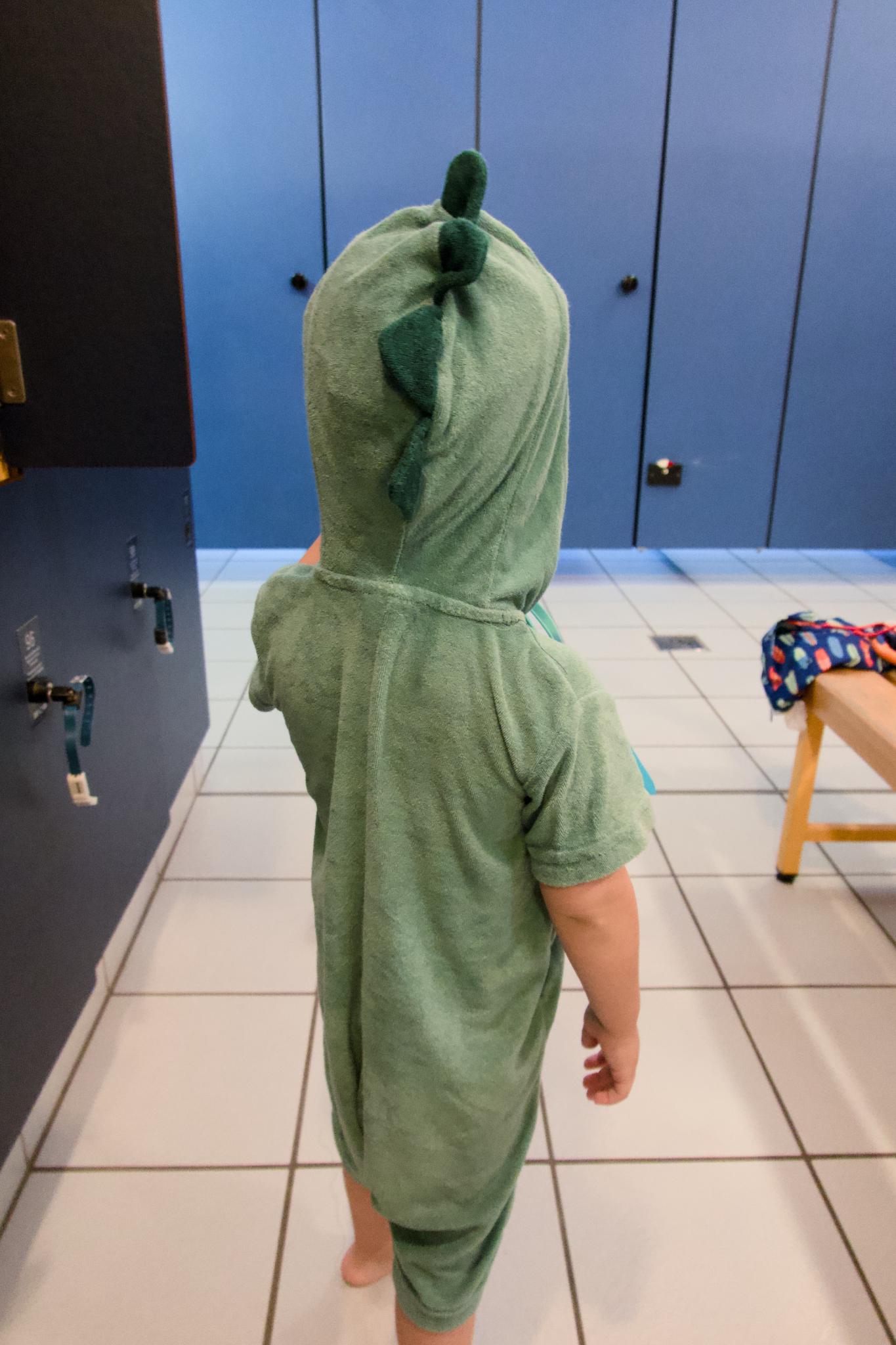 Kellin in a bathrobe after the pool