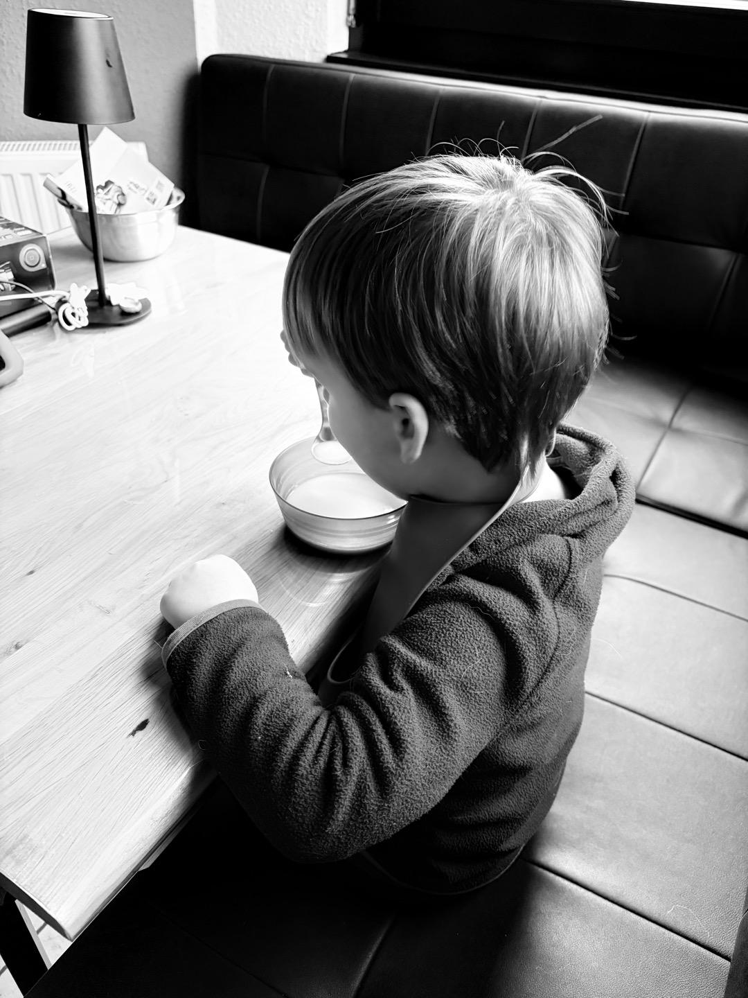 Kellin munching his breakfast away