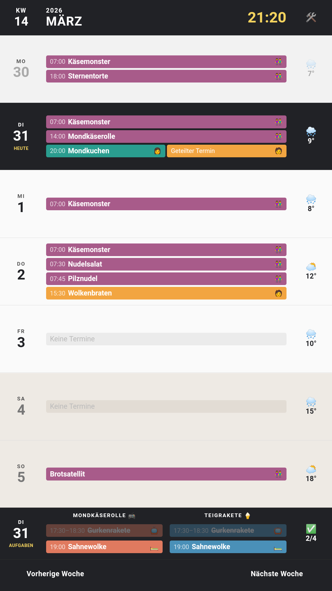 Custom family calendar web app on the Dragon Touch tablet