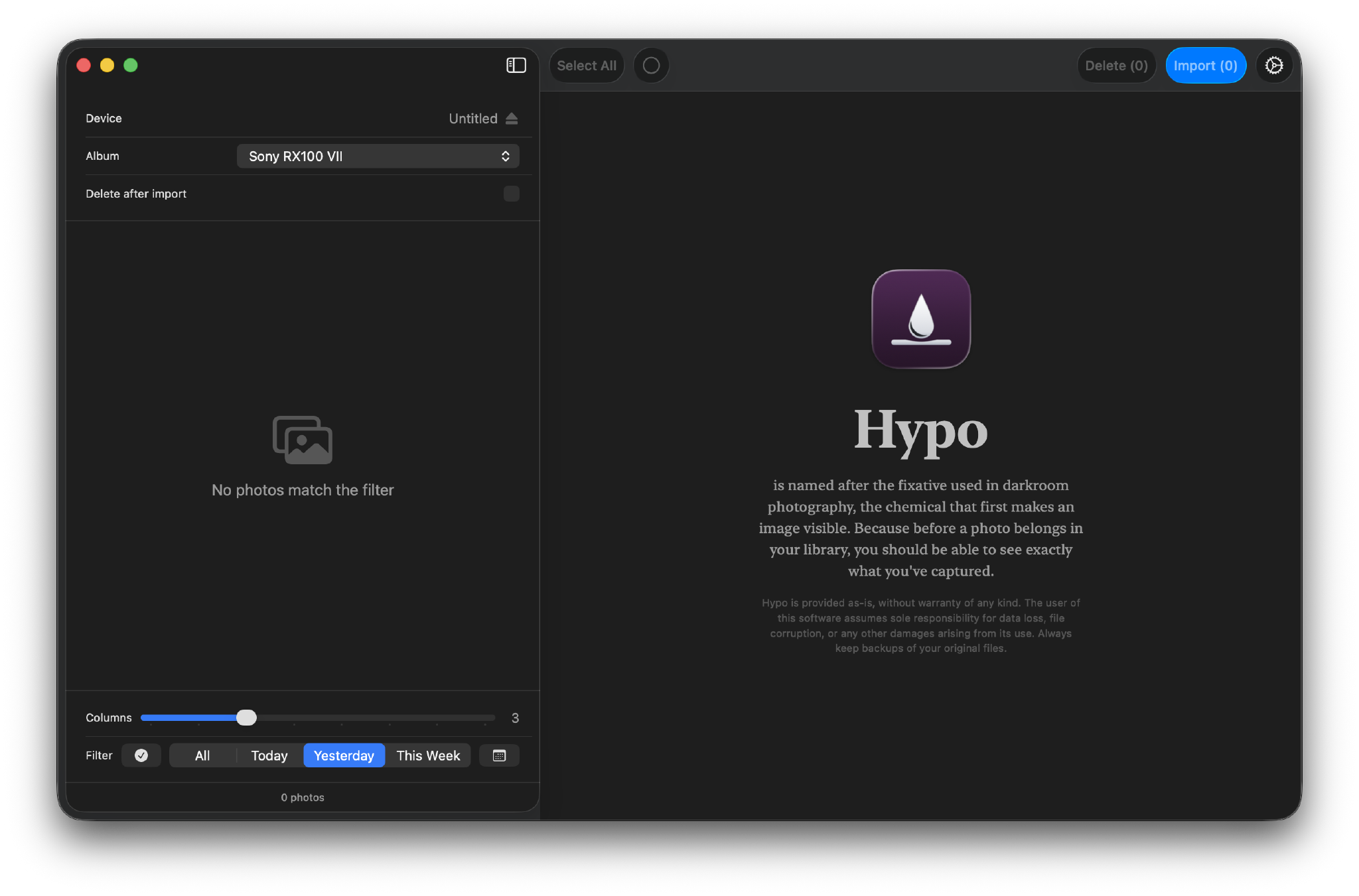 Hypo welcome screen with app icon and name explanation