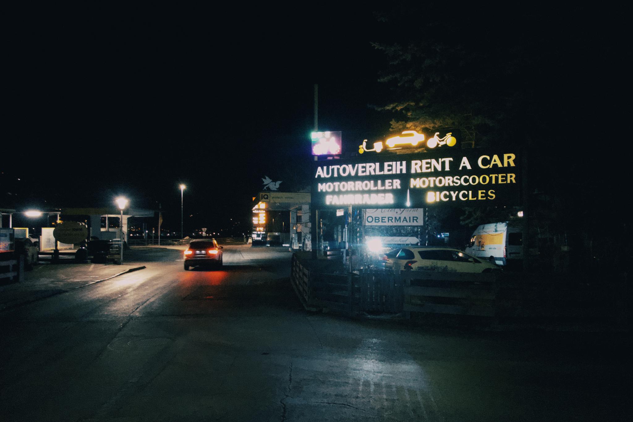 Gas station in Mayrhofen at night